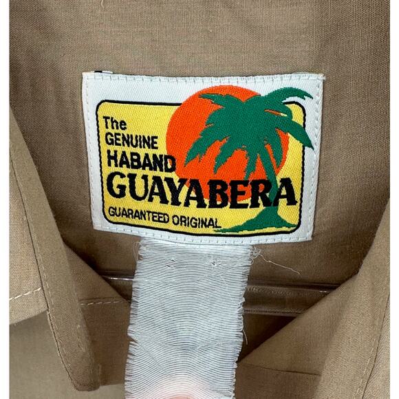 Vintage Haband Guayabera Shirt Men Medium Tan Button Up Embroidered Sheer Summer - Picture 2 of 5